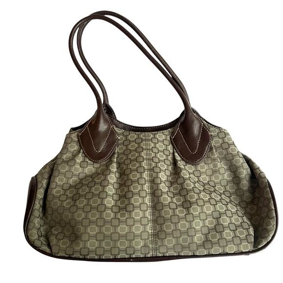 Vintage Nine West Brown Faux Leather Geometric Jacquard Shoulder Bag Tote - Picture 5 of 8